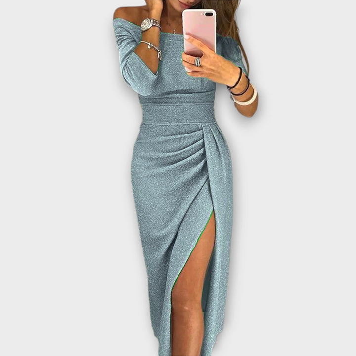 Solea – Lśniąca Sukienka Off-Shoulder