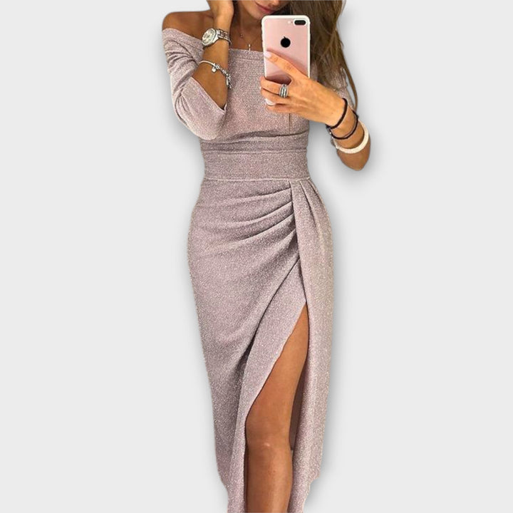 Solea – Lśniąca Sukienka Off-Shoulder